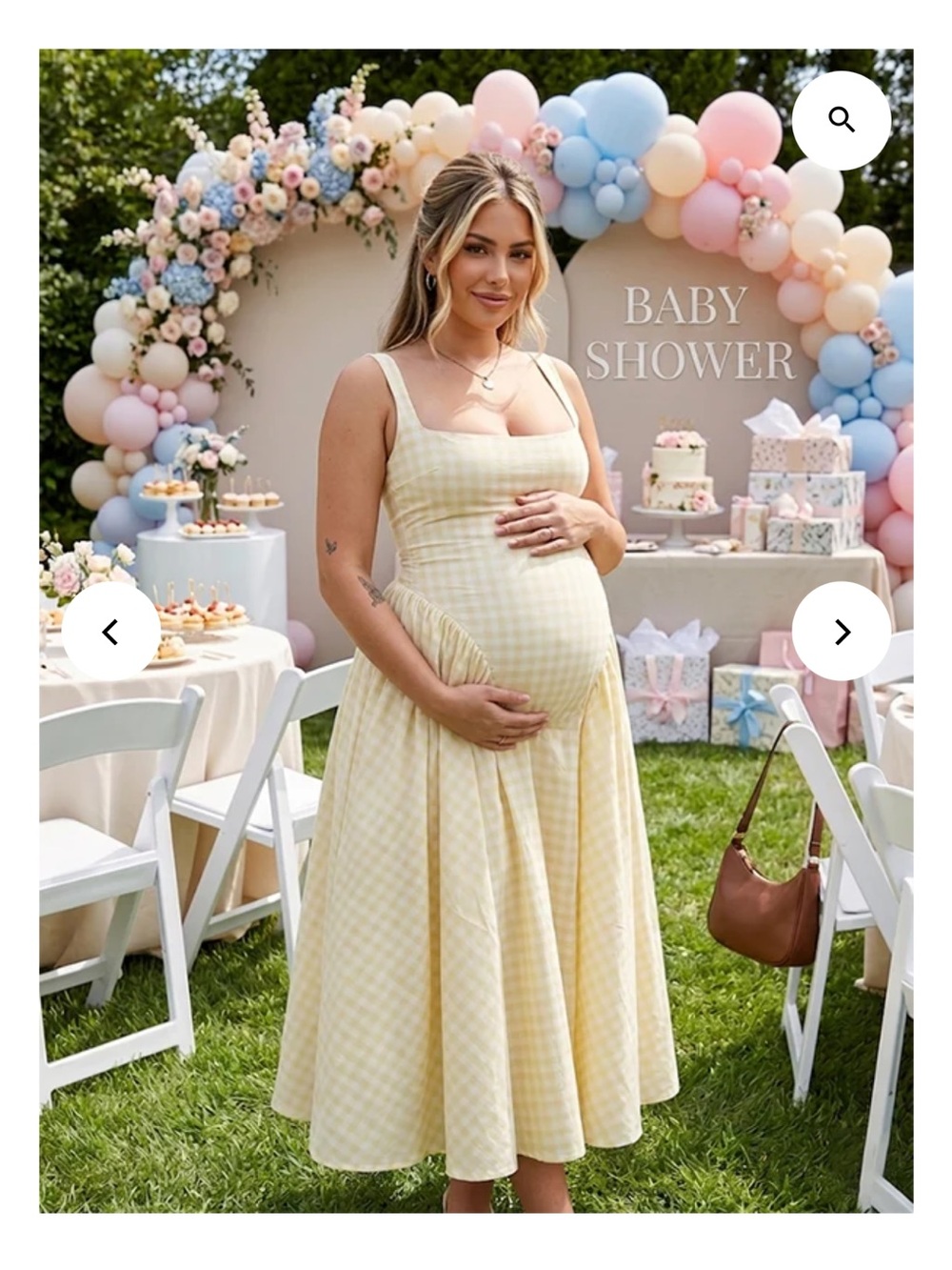 Yellow A-Line Gingham Maxi Maternity Dress - Baby Shower Style